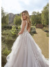 V Neck Ivory Lace Tulle Wedding Dress With Horsehair Trim